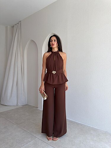 MARFA Broşlu Tulum 3767 - Acı Kahve 
