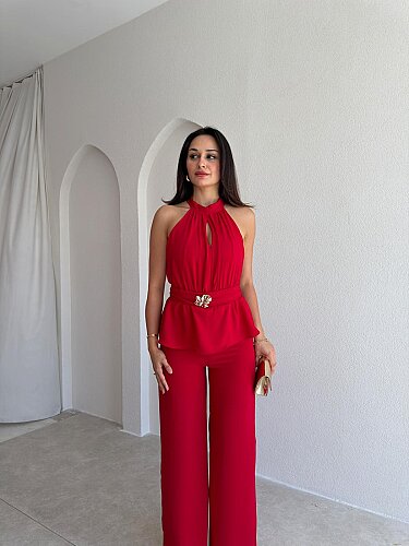MARFA Broşlu Tulum 3767 - Kırmızı - 2