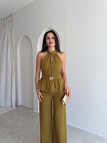 MARFA Broşlu Tulum 3767 - Yağ Yeşili - 2