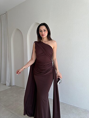 MARİNEL Maxi Elbise 8936 - Acı Kahve - 2