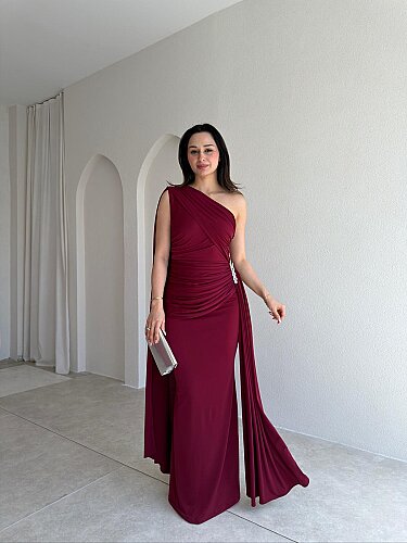MARİNEL Maxi Elbise 8936 - Bordo - Mooi Butik