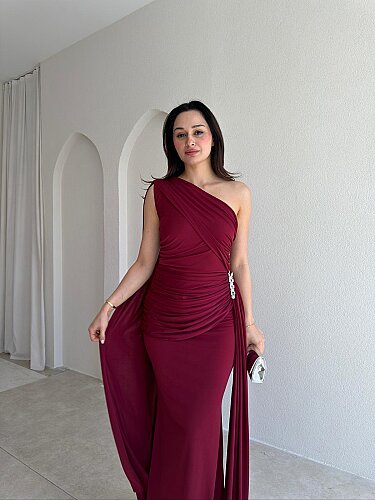 MARİNEL Maxi Elbise 8936 - Bordo - 2