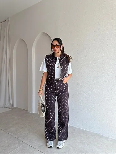 MARİS Puantiyeli Takım 5706 - Acı Kahve - Mooi Butik