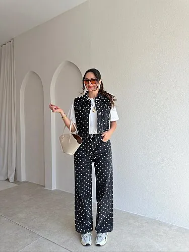 MARİS Puantiyeli Takım 5706 - Siyah - Mooi Butik