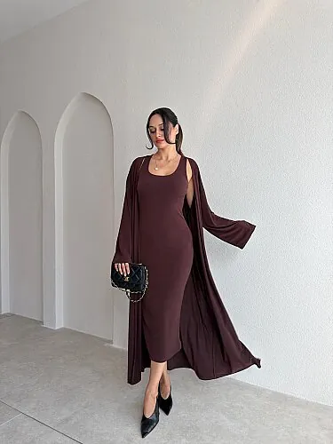 MARLEN Hırka&Elbise Takım 4219 - Acı Kahve - Mooi Butik