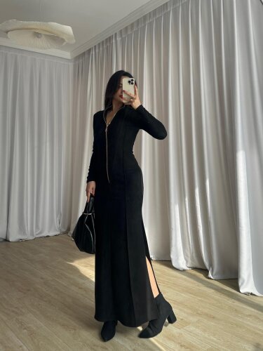 MARLY Süet Elbise 8743 - Siyah · 2