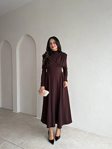 MATEO Midi Elbise 4317 - Acı Kahve - Mooi Butik