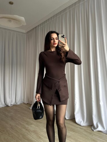 MEDUSA Parçalı Mini Elbise 8516 - Acı Kahve · 3