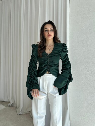 MEGHAN Bluz 8607 - Zümrüt Yeşil 