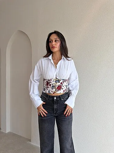 MELA Detaylı Crop Gömlek 4143 - Beyaz - Mooi Butik