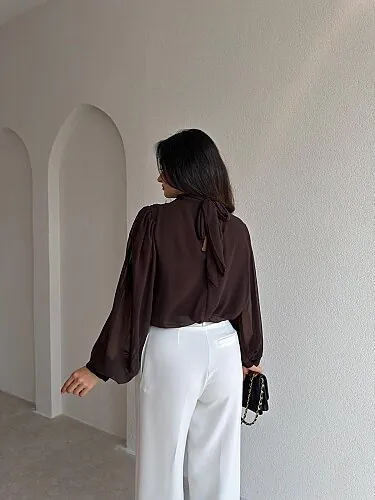 MENDY Şifon Bluz 4182 - Acı Kahve - 2