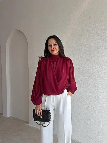 MENDY Şifon Bluz 4182 - Bordo - Mooi Butik