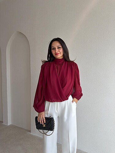 MENDY Şifon Bluz 4182 - Bordo - 1