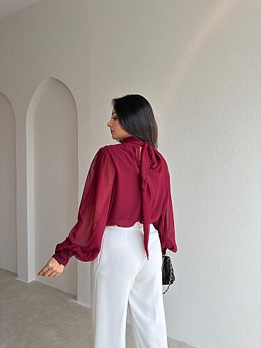 MENDY Şifon Bluz 4182 - Bordo - 2