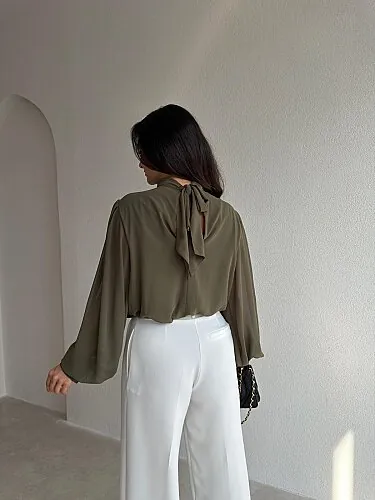  MENDY Şifon Bluz 4182 - Haki - 2