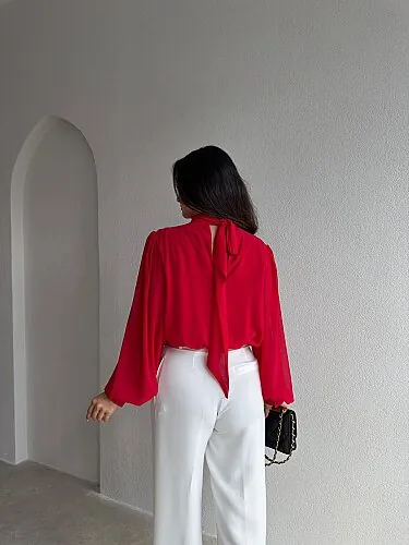 MENDY Şifon Bluz 4182 - Kırmızı - 2