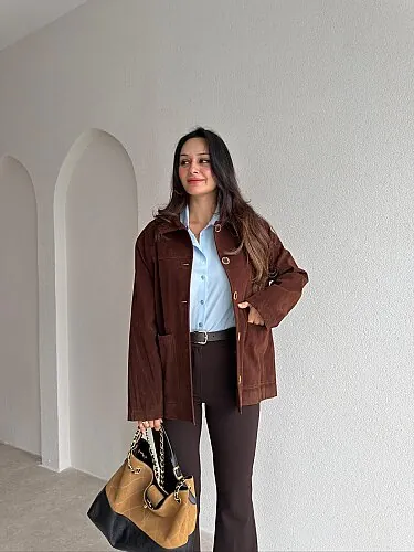MİCHEL Süet Ceket 4358 - Acı Kahve - Mooi Butik