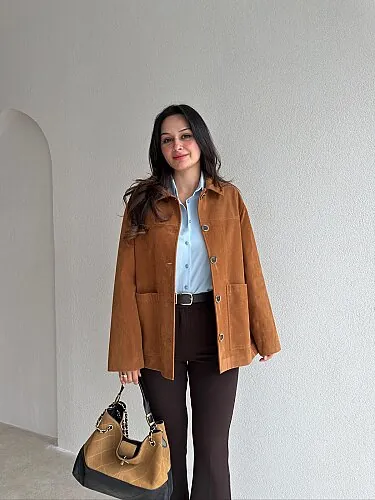 MİCHEL Süet Ceket 4358 - Camel - Mooi Butik