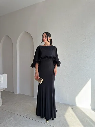 MİLANO Pelerin Detaylı Maxi Elbise 4223 - Siyah - Mooi Butik