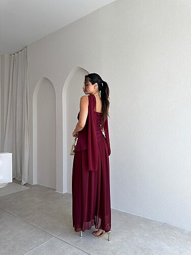 MİMOSA Maxi Şallı Elbise 8543 - Bordo - 3