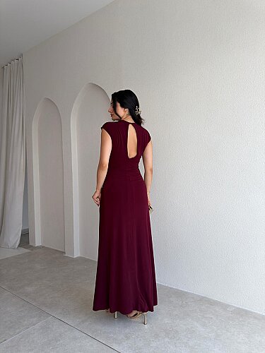 MİNARK Broş Detaylı Maxi Elbise 4047 - Bordo - 3