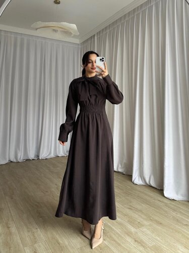 MİSSHA Maxi Elbise 3388 - Acı Kahve - 2