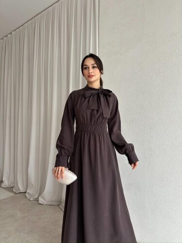 MİSSHA Maxi Elbise 3388 - Acı Kahve - 3