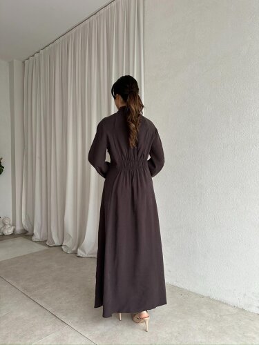 MİSSHA Maxi Elbise 3388 - Acı Kahve - 4