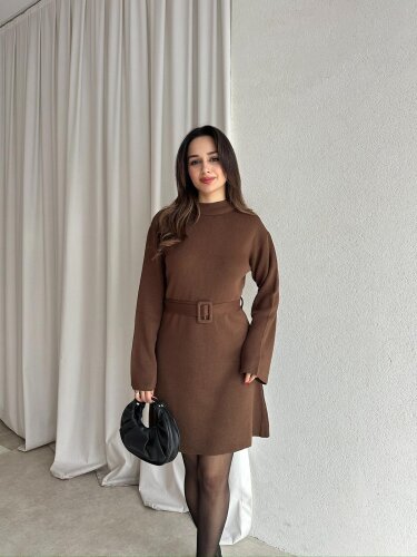 MİU Triko Mini Elbise 8615 - Acı Kahve 