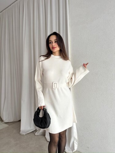 MİU Triko Mini Elbise 8615 - Beyaz - 1