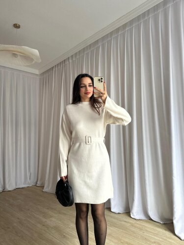 MİU Triko Mini Elbise 8615 - Beyaz - 4