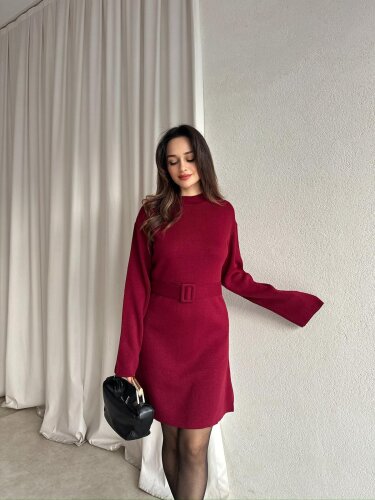 MİU Triko Mini Elbise 8615 - Bordo 