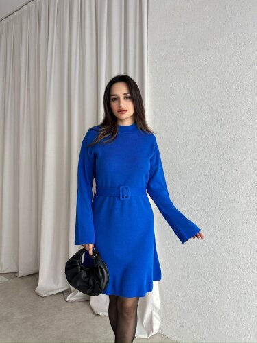MİU Triko Mini Elbise 8615 - Mavi - 1