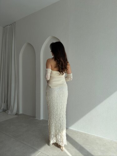 MOİRA Dantelli Maxi Elbise 9985 - Krem Rengi - 3