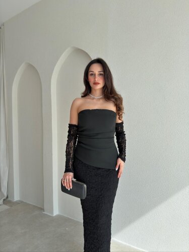 MOİRA Dantelli Maxi Elbise 9985 - Siyah - 2