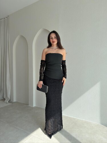 MOİRA Dantelli Maxi Elbise 9985 - Siyah - 1