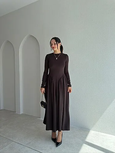 MONA Midi Elbise 8377 - Acı Kahve - Mooi Butik