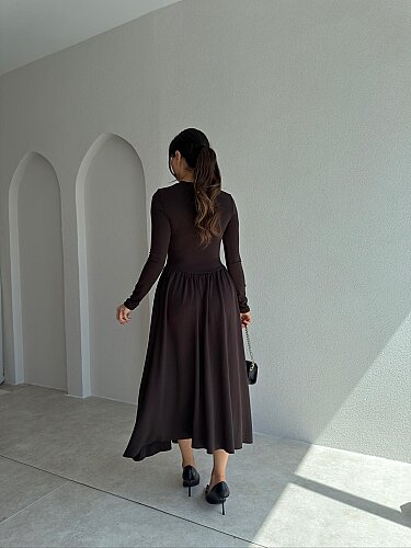 MONA Midi Elbise 8377 - Acı Kahve - 3