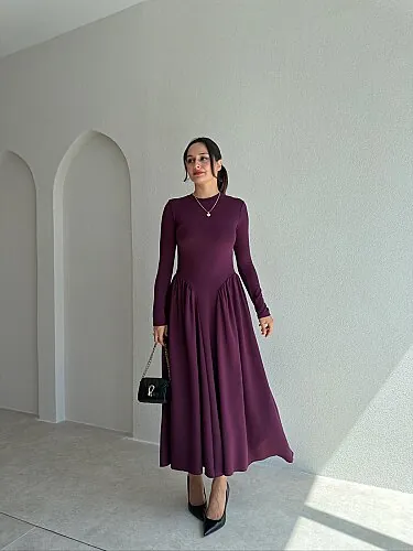 MONA Midi Elbise 8377 - Mürdüm - Mooi Butik