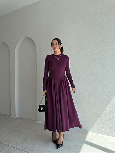 MONA Midi Elbise 8377 - Mürdüm - 1