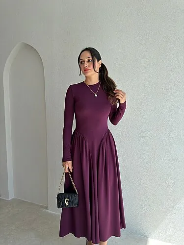 MONA Midi Elbise 8377 - Mürdüm - 2