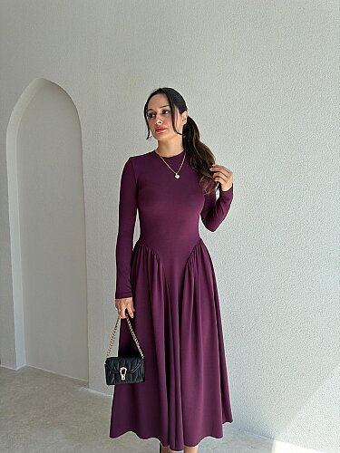 MONA Midi Elbise 8377 - Mürdüm - 2