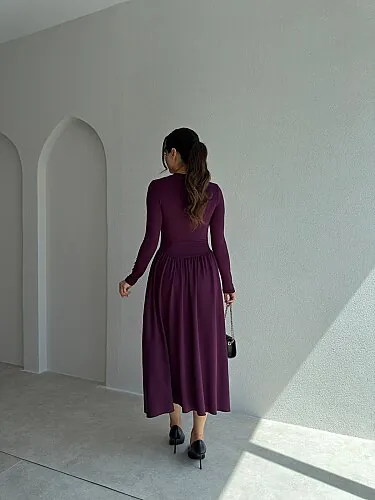 MONA Midi Elbise 8377 - Mürdüm - 3