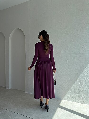 MONA Midi Elbise 8377 - Mürdüm - 3