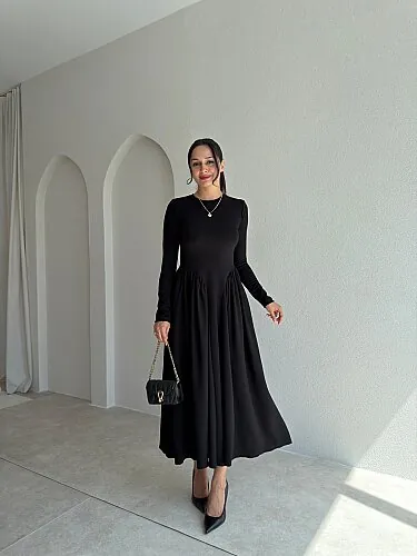 MONA Midi Elbise 8377 - Siyah - Mooi Butik
