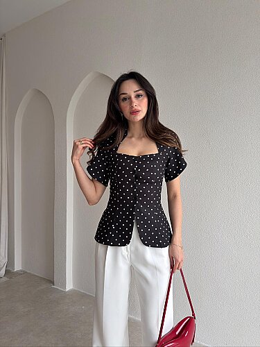 MONİLA Puantiyeli Ceket 6891 - Siyah - Mooi Butik