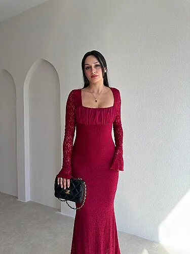 MONTANA Midi Elbise 5978 - Bordo - 2