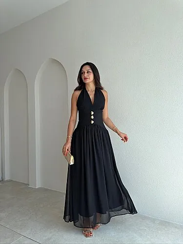 MOSSO Maxi Elbise 4154 - Siyah - Mooi Butik