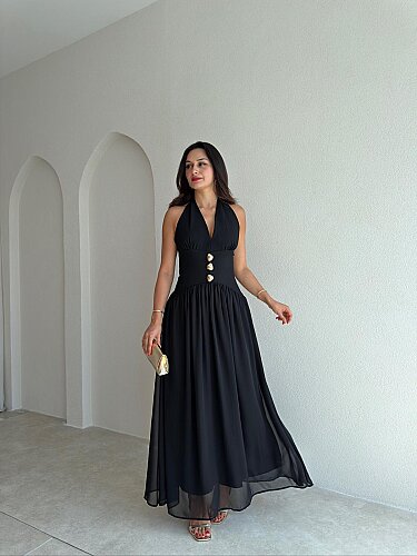 MOSSO Maxi Elbise 4154 - Siyah - 1
