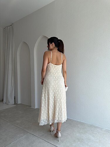 MOST Dantelli Midi Elbise 4054 - Ekru - 4